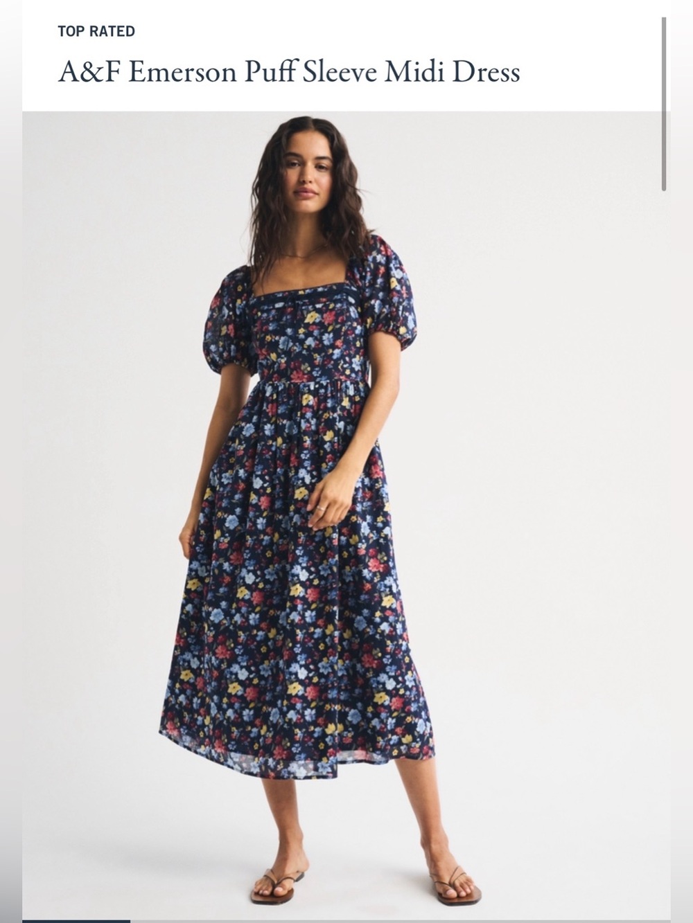 Abercrombie & Fitch Emerson Puff Sleeve Midi Dress - Navy Floral